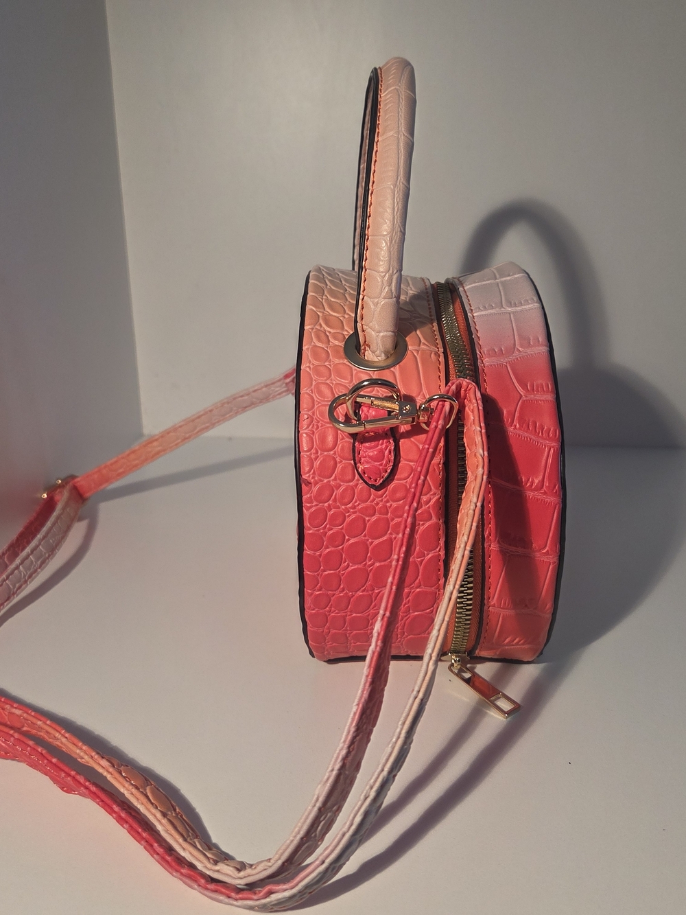 Ombre Pink to Coral Crossbody Bag with Top Handle - Picture 3 of 9